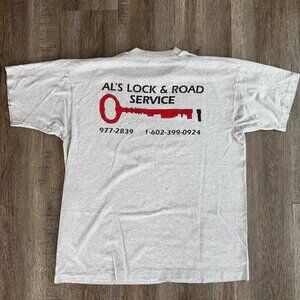 Vintage Lock and Road Service T-Shirt Single Stitch Gray XL